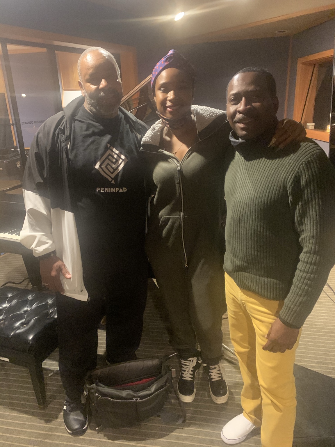 L. Richard, Jennifer Hudson, and Wil Crosby together in a recording studio