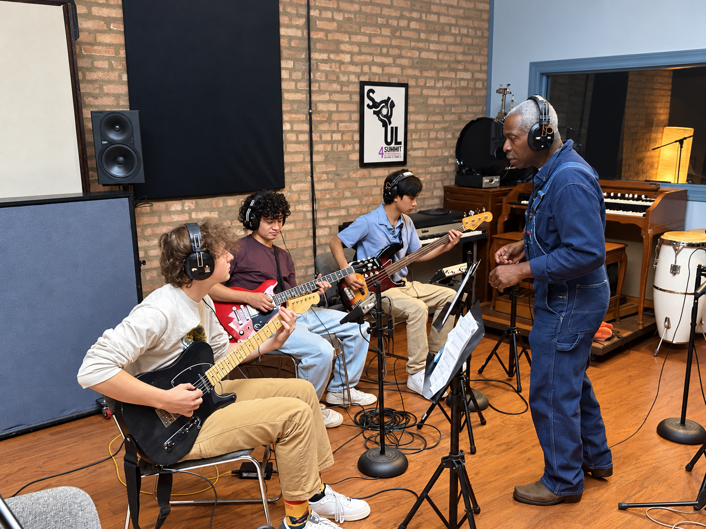 Wil A. Crosby mentoring young musicians in the studio